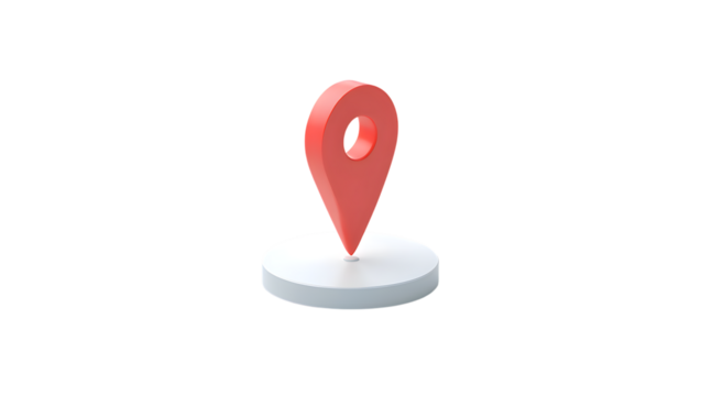 Red Location Pin 3D Rendering on White Base Isolated on Transparent