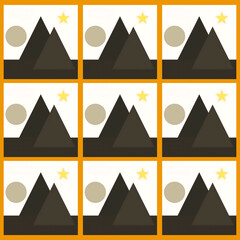 Stylized Silhouetted Pyramids Collage , Vector Illustration in Earthy Tones