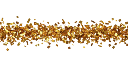 Scattered shining gold confetti border strip for luxury design, celebration advertising, and festive decoration isolated PNG with Transparent Background