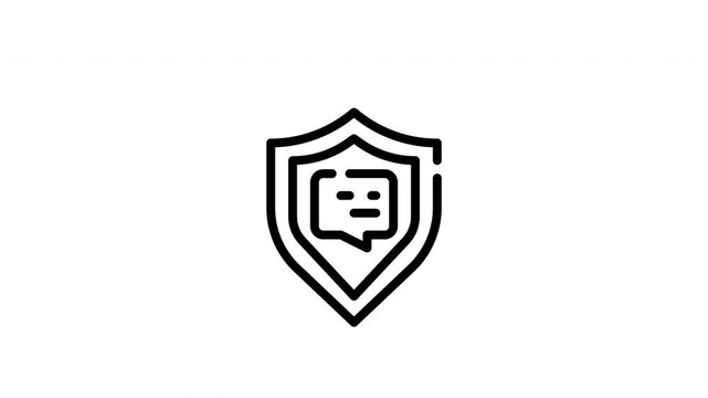 Secure message icon with a shield outline for cybersecurity concepts, data protection websites, online security resources, digital communication platforms.