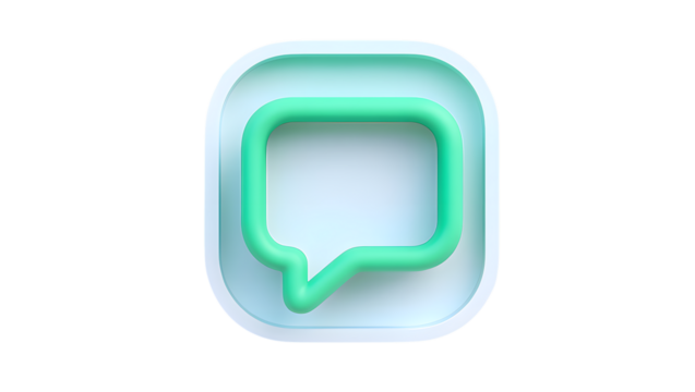 3D Bubble Message Icon Render: Chat Notification Symbol on Transparent Background for Modern Communication