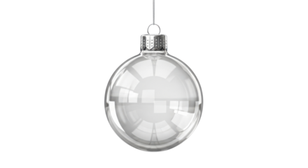 Realistic clear glass Christmas bauble ornament template for winter holiday design projects isolated PNG with Transparent Background