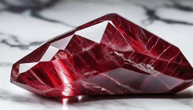 Polished Pyrope Garnet Crystal On White Marble