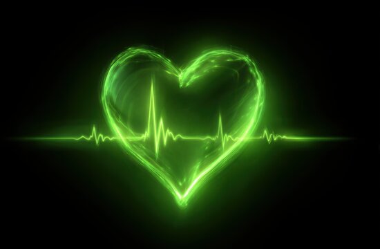 A green heart with a green line that looks like an ECG