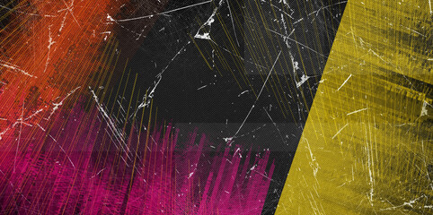 Abstract grunge background with diagonal stripes and scratches in red orange pink and yellow texture