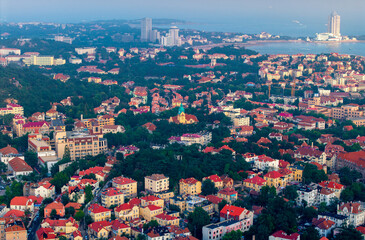 Fototapeta premium Urban Environment of Jiangsu Road Christian Church, Qingdao, China