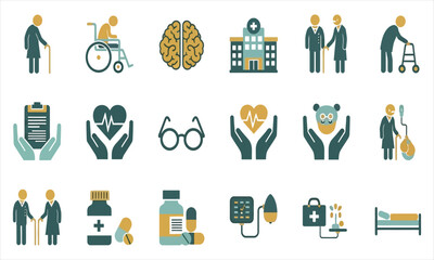 Healthcare Services and Medical Support Icon Set for Senior Assistance