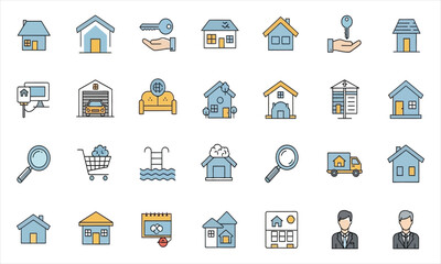 Real Estate Icons House, Property, Key, and Home Buying & Selling Services