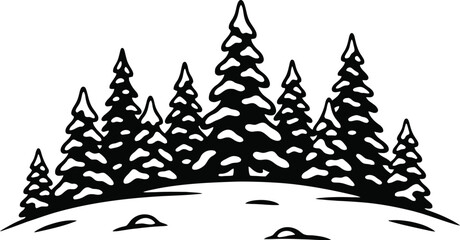 Obraz premium Pine trees silhouette vector on gentle hill