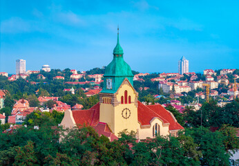 Obraz premium Urban Environment of Jiangsu Road Christian Church, Qingdao, China