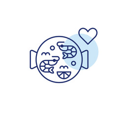 Seafood paella and heart. Favorite delivery dishes, European cuisine takeaway and home cooking. Pixel perfect, editable stroke vector icon