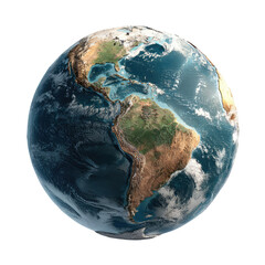 Fototapeta premium Globe featuring America, continents, and ocean, with swirling cloud formations against a dark background, detailed texture