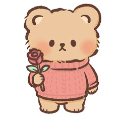 Cute Bear holding a rose Kawaii Valentine Couple Illustration Sweet Animal Love Art Cozy Winter Characters for Cards Stickers Kids Craft Design