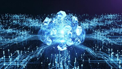 Abstract digital brain concept illustration with connections and glowing particles technology background - Powered by Adobe