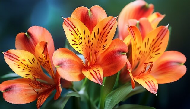 Bright Orange Flowers Of Alstroemeria Commonly Called The Peruvian Lily Or Lily Of The Incas