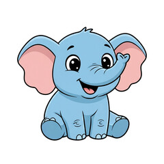 Fototapeta premium A cute baby elephant cartoon with a funny pink trunk is a happy vector illustration of a wild animal for a safari or zoo design
