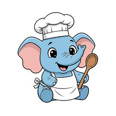 Cartoon chef pig in a hat with a cup of coffee vector illustration, funny animal cook character design