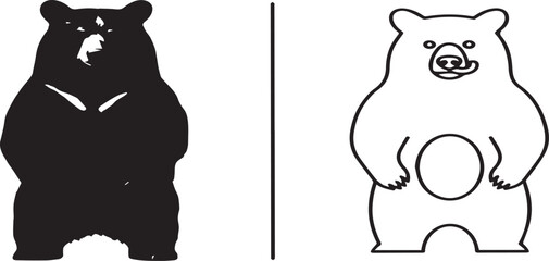 Black and white standing bear graphic logo design element or mascot vector illustration