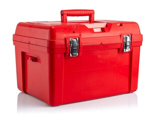 Red plastic toolbox isolated on white