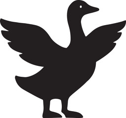 Barnyard goose silhouette flapping wings, balanced bold farm animal vector design.