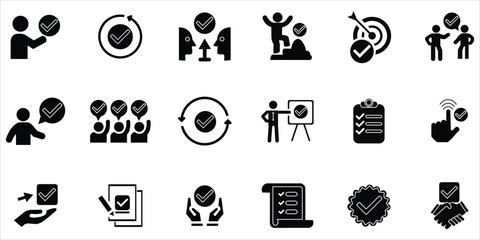 checkmark icons set. check, accept, agree, verified, give permision, complete, selected, approve and more. simple solid vector