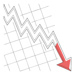 Abstract downward trending graph with a red arrow indicating a sharp decline in performance