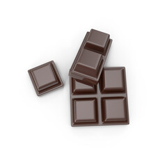 dark chocolate bar pieces stacked on transparent background , 3D PNG