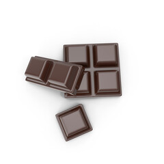 Cubes of milk chocolate bar isolated on transparent background , 3D PNG