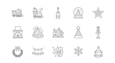 Festive Line Art Holiday Icons for Christmas & Winter Designs