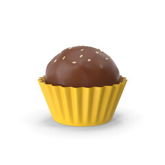 Decorated truffle ball presented in paper cup, isolated on transparent background , 3D PNG