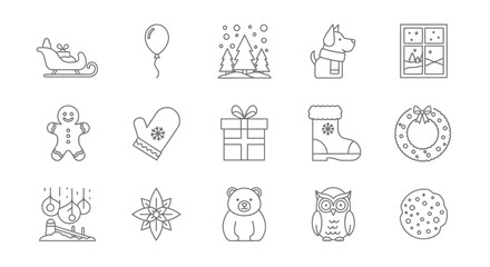 Festive Line Art Christmas Icons Collection for Holiday Designs