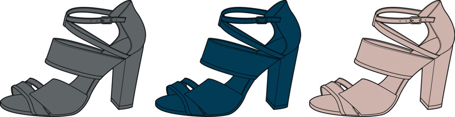 Obraz premium Stylish sandal illustrations in various colors, perfect for fashion designs and presentations