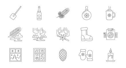 Cozy Winter Holiday Outline Icon Set for Festive Designs