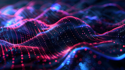 Abstract Digital Landscape of Glowing Data Waves technology