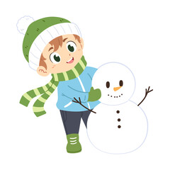 clipart illustration of a cute boy building a snowman