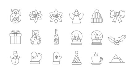 Festive Line Art Christmas and Winter Holiday Icons