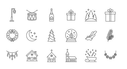 Christmas Icons Vector Line Art of Festive Symbols