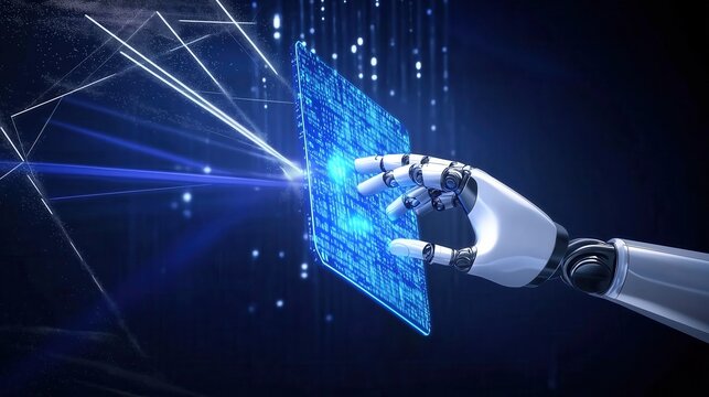 Robot hand interacting with a digital screen