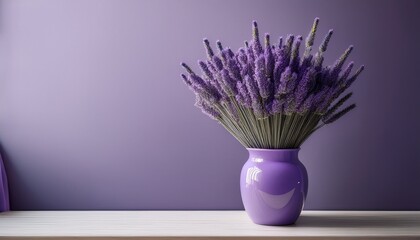 Beautiful Lavender Bouquet In Purple Vase Creating Minimal And Clean Aesthetic Vibrant Colors Evoke Sense Of Calm And Tranquility