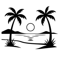 Fototapeta premium Tropical Sunset Between Palms vector