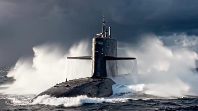 Submarine Surfacing in Ocean Military Naval Stealth Operations