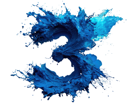 Dynamic, blue paint splash, forming an abstract shape on a black backdrop, vivid colors & motion convey energetic force
