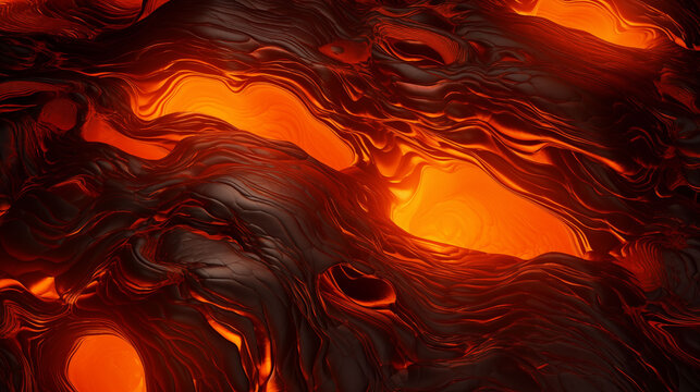 Abstract texture of molten or forged metal surface, glowing orange-red, high contrast, hot industrial atmosphere