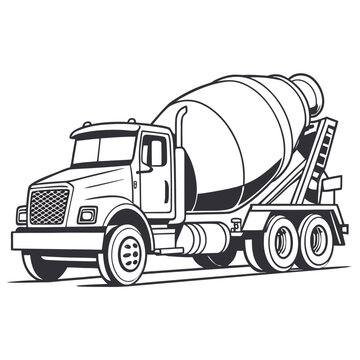 concrete mixer truck black and white clip art preview