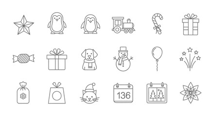 Festive Holiday Icons Celebrate Christmas with Line Art Illustrations