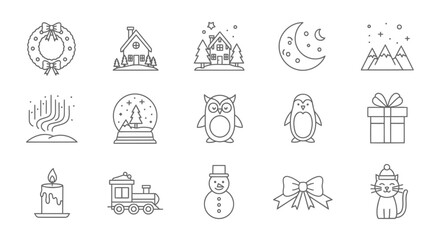 Festive Black and White Christmas Icons A Minimalist Holiday Collection