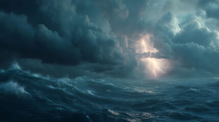 Fototapeta premium Stormy sea and wind, dark waves