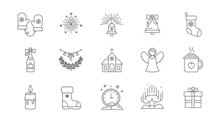 Festive Christmas Icons Line Art Set for Holiday Designs