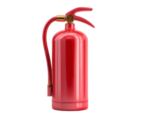 A bright red fire extinguisher isolated on a transparent background, a common safety device for extinguishing fires
