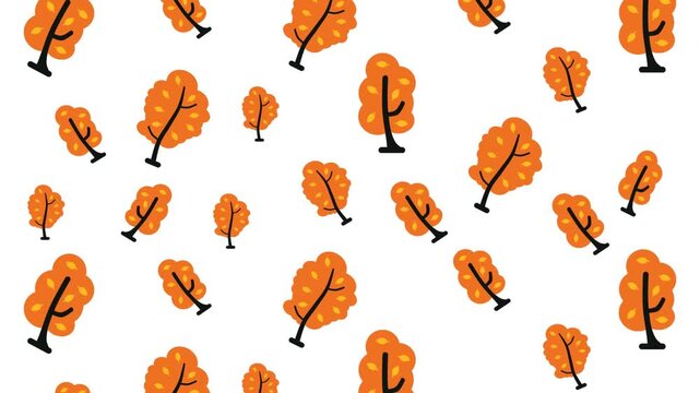Cute Fall Tree Seamless Design with Bright Orange Leaves and Bold Black Branches for Seasonal Backgrounds
